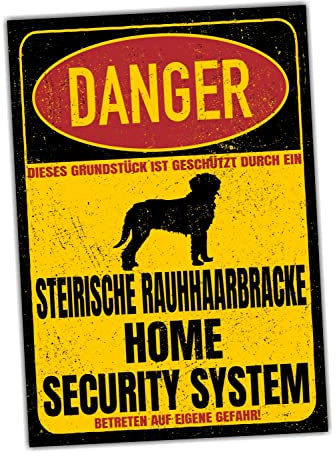 Steirische Rauhhaarbracke Schild Danger Security System Türschild Hundeschild Warnschild Hund Sicherheitsschild Hund Privatgrundstück Hundewarnung Warnung vor dem Hund