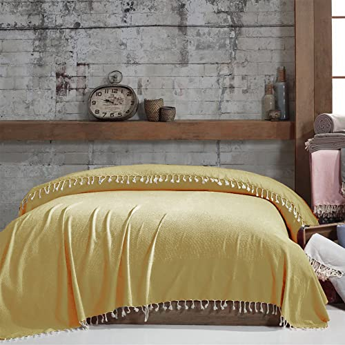 Mixibaby Bettüberwurf Tagesdecke Wohndecke Sofadecke Couchdecke 220x240 LuxTouch 100% Baumwolle, Farbe:Gelb