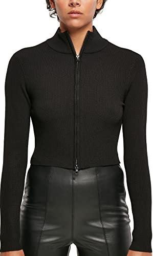 Urban Classics Damen Ladies Cropped Rib Knit Zip Cardigan Sweater, Schwarz, L EU
