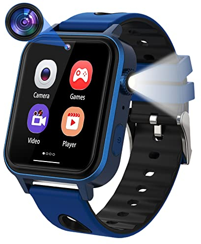 Mingfuxin Kinder Spiele Smartwatch, Smart Watch für Kinder mit Touchscreen, 18 Spieles, Kamera, Schrittzähler, Wecker, MP3-Musikplayer für Kinder, Jungen, Mädchen, Weihnachten, Geburtstag(Dunkelblau)