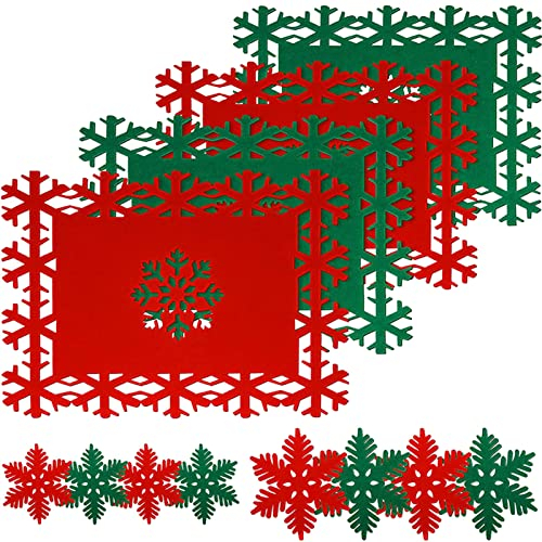 12Pcs Set de Table, Napperons de Noël et Coaster, Set de Table Rouge, Lot Set de Feutre Table , Décoration pour fête de Noël, Vacances, Mariage, Dîner