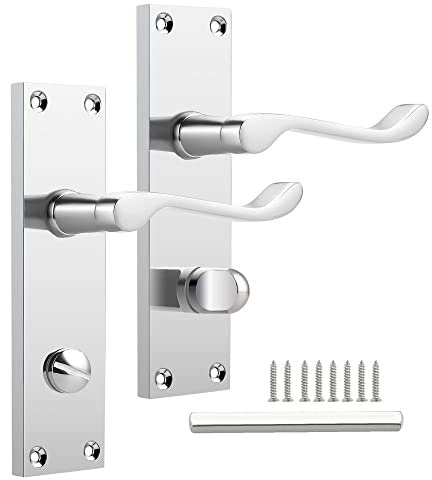 Probrico Chrome Door Handle With Privacy Lock for Bedroom and Bathroom (No Latch)