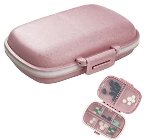 1 Packung Reise-Pillen-Organizer, 8 Fächer, tragbare Pillendose, kleine Pillendose für Taschengeldbörse, tragbarer Medizin-Vitamin-Behälter, Rosa