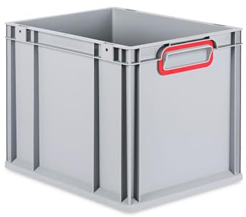 PROREGAL Eurobox NextGen Color | HxBxT 32x30x40cm | 30 Liter | Griffe rot geschlossen | Glatter Boden | Eurobehälter, Transportbox, Transportbehälter, Stapelbehälter