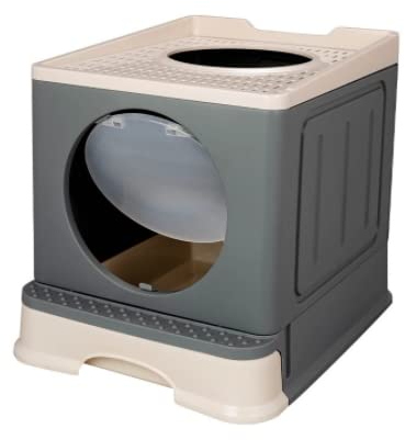 Caja de Arena para Caja de Arena Plegable Grande con Tapa, Bandeja de cajón y Pala de Arena Fácil de Limpiar Gran Capacidad (48 * 39 * 34cm-Gris)