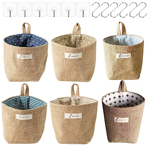 6 Piezas Juego Cestas Almacenaje, Cestas de Mimbre, Plegable Cestas Almacenaje Baño, Cestas Almacenaje Cocina, para Juguetes, Cosméticos, Artículos Pequeños