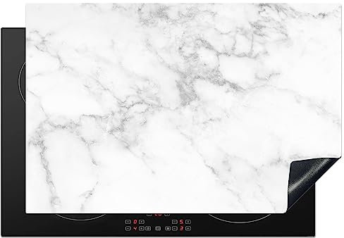 KitchenYeah© Protezione Piano Cottura Tappetino per Induzione 76x51 cm Cucina Proteggi Coprifornello Antiscivolo Marmo - Grigio - Bianco - Struttura in marmo