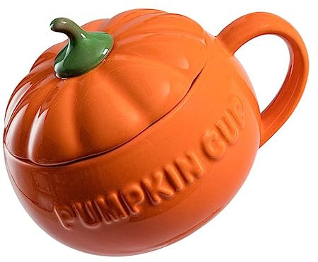 Yardwe Ceramic Autumn Cup 1PCS Cute Pumpkin Cup Ceramic Coffee Milk Mug with Lid Halloween Mug for Halloween, Thanksgiving, Birthday, Fall Party Favors (Medium) Tableware Pumpkin Cups