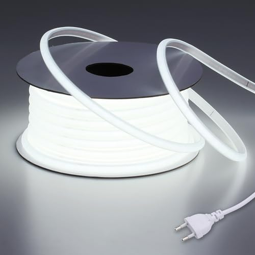 BENLUN AC 220V COB LED Strip Outdoor 20M, Kaltweiss 6000K LED Streifen Aussenbereich IP65 Wasserdicht, Flexible Schneidbar LED Band 200W 230V Direktanschluss für Zimmer und Außen Dekoration