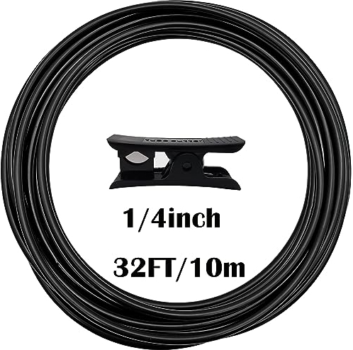 CESFONJER 10 Mètres réfrigérateur tuyau, 1/4 tuyau eau frigo, pour réfrigérateur et Machine à Glace, systèmes d'eau à Osmose Inverse + Couteau Coupe-Tuyau(noir)