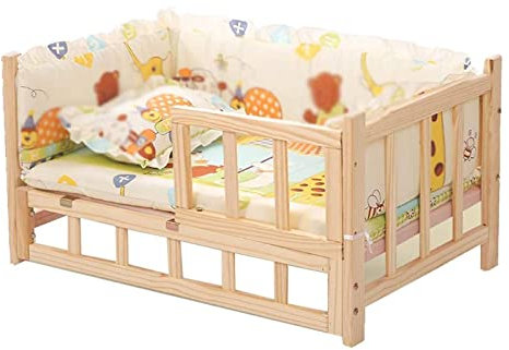 OQOPO Hundebett aus Holz: Erhöhtes, kühlendes Haustierbett mit Gittern und Kissen für große, mittelgroße und kleine Hunde - Holzrahmen-Konstruktion mit Gittern (Wooden frame construction with grids)