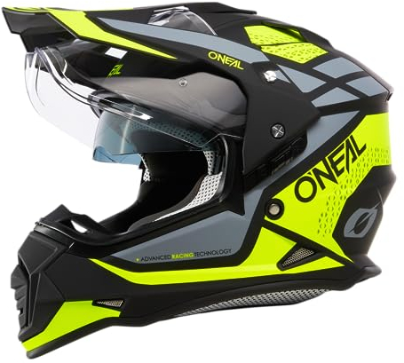 O'NEAL | Motorradhelm | Enduro Motorrad | Ventilationsöffnungen für maximalen Luftstrom & Kühlung, integrierte Sonnenblende | Sierra Helmet R V.24 | Erwachsene | Schwarz Neon Gelb Grau | Größe M