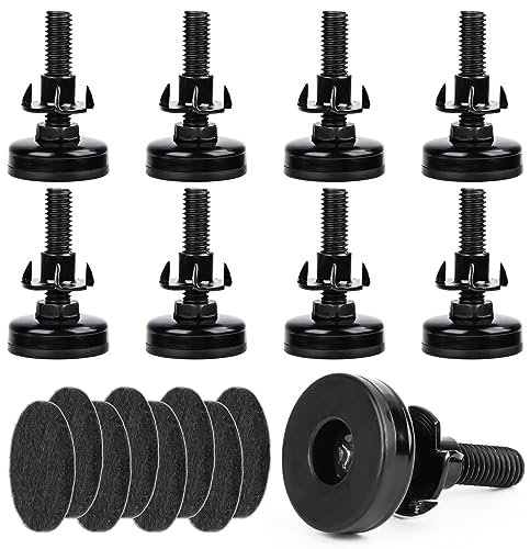 RUNEAY Lot de 8 pieds réglables en hauteur, M10 x 55 mm, pieds de meubles réglables en acier inoxydable avec écrous à enfoncer et feutres, pour armoires, canapés, tables, chaises avec pieds en bois,