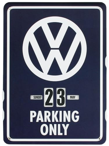 BRISA VW Collection - Volkswagen T1 Bulli Bus Endloskalender, Ewiger Kalender zum Aufhängen (37 x 27 x 0,5 cm Parking Only/Blau)