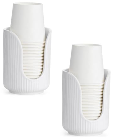Bathroom Cup Dispenser, 3oz-4oz Ceramic Paper Cup Holder, Small Countertop Mouthwash Dixie Cups Accessories, for Vanity Countertops, Bathroom, Kitchen, and Dining Room, 2 Pack
