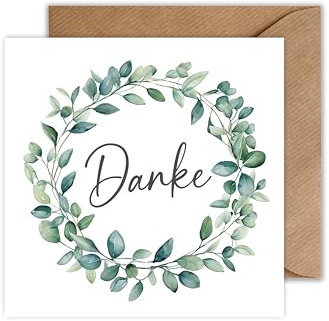 WBdesignz 10x Danke Karte mit Umschlag Blätterkranz - Dankeskarte Hochzeit Abschiedskarte Dankeschön Karten Set (125 x 125 mm)
