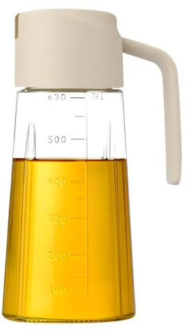 Hisdricus Bottiglia di olio, bottiglia per olio d'oliva, dispenser di olio, bottiglie di olio auto flip da 630 ml, con impugnatura antiscivolo, per salsa di soia, olio d'oliva, aceto (beige)
