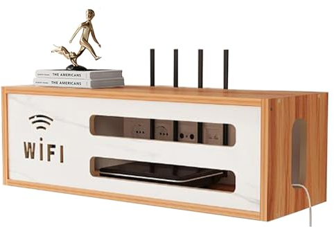 PUIOTEAI Caja Router Pared, Router Rack, Ocultar Router WiFi, Estante de Almacenamiento de Enrutador WiFi Cajas de Pared, para El Router para Sala de Estar de TV de Decoración del Hogar(Marrón)