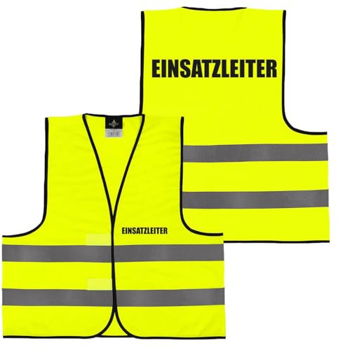 Alsino Warnweste mit Aufdruck - Sicherheitsweste Notarzt Sanitäter Brandschutzhelfer Ersthelfer Ordner Rücken/Front- Druck - M/XL/XXL/5XL, Größe wählen:XXXXXL, Motiv wählen:001 Einsatzleiter (Gelb)
