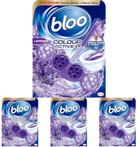 Bloo Colour Active Toilet Rim Block Lavender with Anti-Limescale, Cleaning Foam, Dirt Protection and Extra Freshness - 50g (Pack of 4)
