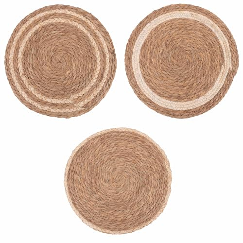 Set 3 Tovaglietta tonda con intreccio di foglie naturali ø 40 cm, Natural