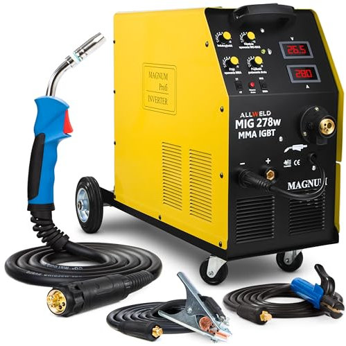 Magnum MIG 278W MMA - 280A MIG MAG Schutzgasschweißgerät 400V - Schweißen: MIG/MAG, Fülldraht, MMA - Induktivität und Lötschweißen - 4-Rollen Drahtvorschub, Fahrwerk - Set Solo