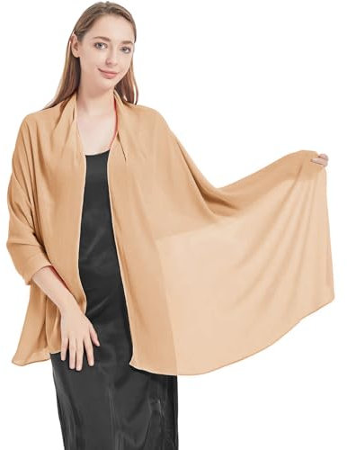 KOMUNJ Sciarpa Donna Leggera Scialle, 200 * 70CM Stola donna cerimonia, Mantellina Poncho Chiffon Estiva per Cerimonia Sposa Damigella Matrimonio Festa, Oro champagne