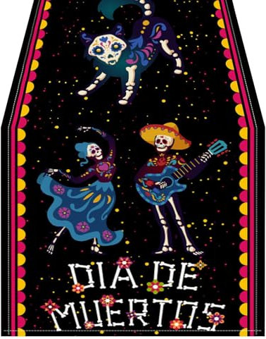 Tischläufer „Tag Der Toten“, Tag Der Toten Mexiko Halloween Deko Tischwäsche, Halloween Tischläufer, Mexikanische Feiertags Tischläufer-Dekorationen, Küchen Esstischdekoration