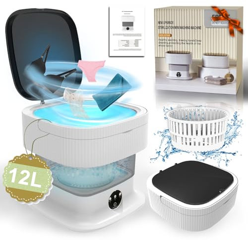 Portable Washing Machine, 14L 2.2kg 2 in 1 Mini Washing Machine Portable Washe with Cleaning of Underwear, Towel, Socks, Pet Clothing, Portable Washing Machines for Apartments, Dorm, Camping, RV(Grey)