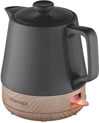 CONCEPT RK0061 UK Electric Ceramic Kettle 1.0L Anthracite & Wood Design Nordic Style 1200W Tea Pot Cordless