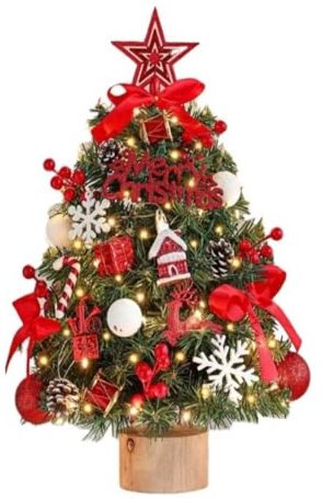 Albero di Natale da 60 cm con stella # 1 da tavolo albero di Natale con luci ornamentali, mini decorazione da appendere per feste di Natale fai da te