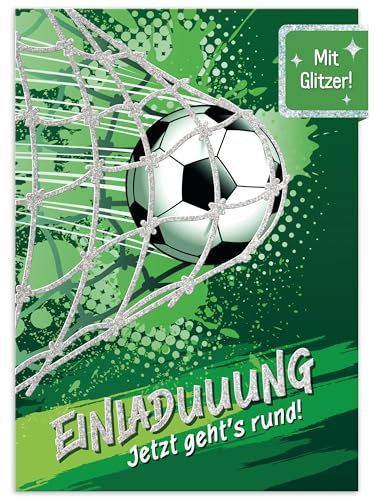 Häfft® Lernfreunde 12 x Einladungskarten Kindergeburtstag A6 Fußball Tor Party-Einladungen für Kinder, Geburtstags-Einladungen - nachhaltig & klimafreundlich