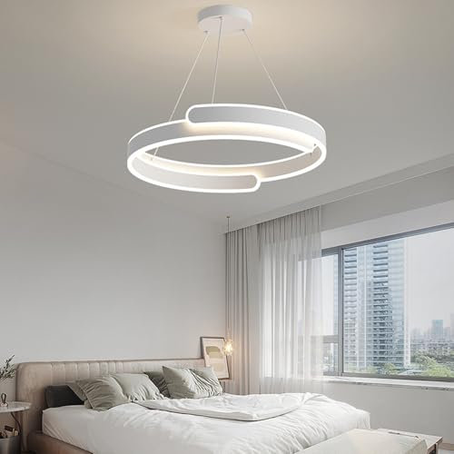 Ring Pendelleuchte Esstisch, Küchenlampe Hängend Dimmbar mit Fernbedienung, LED Hängeleuchte Höhenverstellbarer, Moderne Hängelampe Led Esszimmerlampe für Esszimmer Wohnzimmer Bürolampe (Weiß)