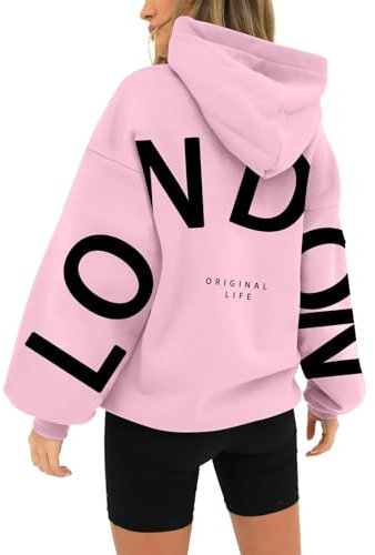 Skang items London Hoodies For Women Uk Oversized Sweatshirts For Women Letter Print Pullover Hoodie Women With Pocket And Drawstring sale clearance items women