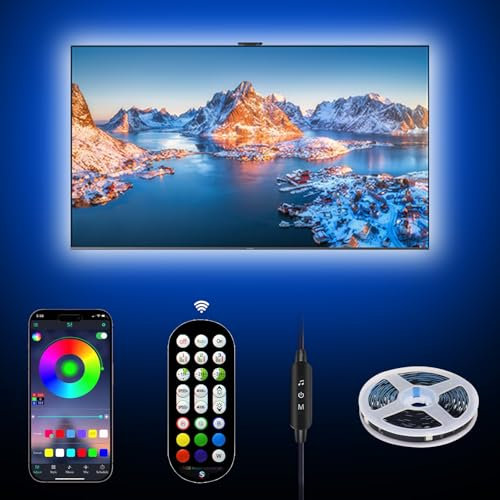 jaminben TV-Beleuchtung, 5 m RGB-LED-Lichter für 139,7–177,8 cm (55–70 Zoll) TV/Monitor, USB-Steuerung, Bluetooth-App, Synchronisation mit Musik, Fernbedienung, LED-Leuchten