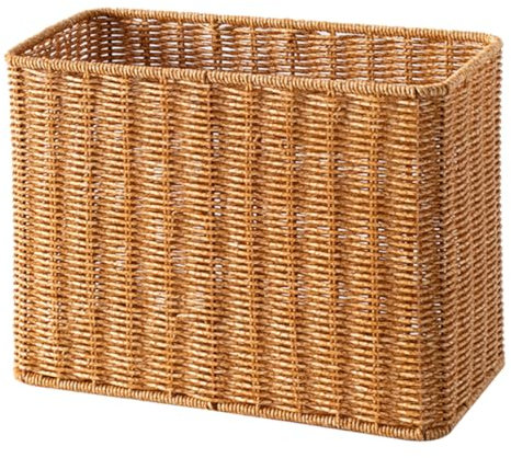 Warmhm Schmaler Hochformat Aufbewahrungskorb Aus Kunst-rattan Für Schreibtisch Dekorativer Korb Zur Aufbewahrung Von Kleinigkeiten Obst Und Gemüse Praktischer Geflochtener Organizer Hellbraun