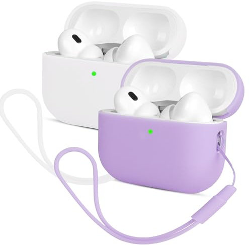 2 Mocarheri kompatibel mit AirPods Pro-2-Hülle (2022), Silikon-Schutzhülle für AirPods Pro, 2. Generation, ultradünn, weiche Haut, LED, sichtbare Silikonhülle (lila + weiß)