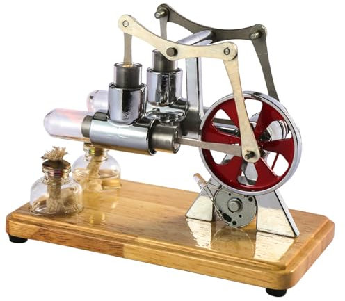 Stirling Engine, Stirling Engine Kit with Oak Baseplate and Drip Craftsmanship Cylinder Balance for Educational Displays and Children Entertainment (Silver)