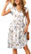 SENBATU Sommerkleider Damen Rüschen Ärmel V-Ausschnitt Strandkleid Plissee Midi Kleid mit Taschen Blumenmuster Weiß X-Large XL 46-48