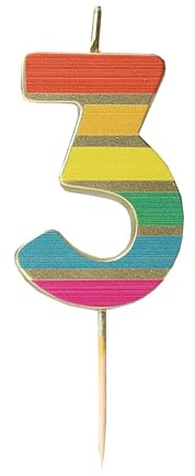 Talking Tables Zahl DREI 3 Regenbogen-Geburtstagskerze für Kuchen Tortenaufsatz-Dekoration Premium-Qualität Zahlenkerzen Jubiläumsparty Meilensteinalter 5,5 cm Höhe, recycelte Verpackung