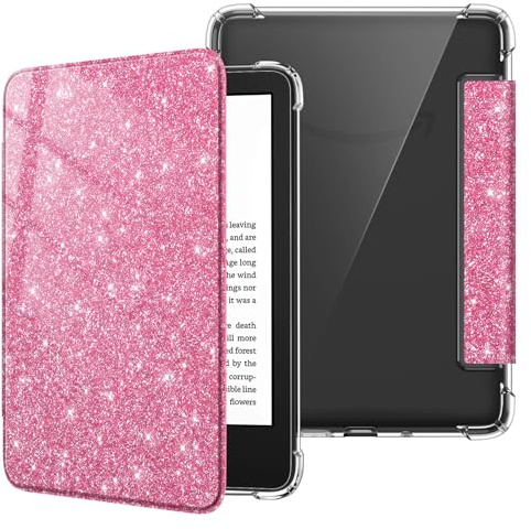FINTIE Étui pour 6 Kindle (11e Génération, Modèle 2024/2022) | Étui Transparent en TPU Souple Housse Veille/Réveil Automatique, Magenta Paillette