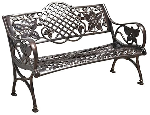 Generisch Outdoor Parkbank für 2 Sitzer, Antike Aluminium Gartenbank mit Blumenmuster Rückenlehne und Armlehnen für Balkon Terrasse, Last 300kg