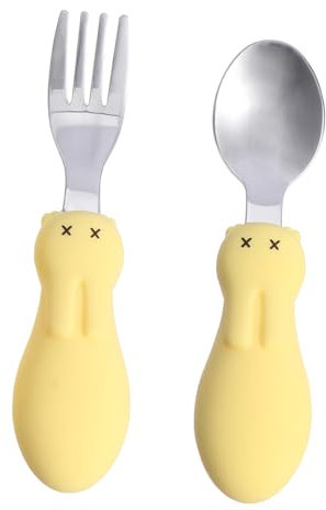 YARNOW Löffel Gabel Set Aus Edelstahl Und Gummi Mit Cartoon Kaninchen Design Für Kleinkinder Fütterungsgabel Für Säuglingstraining Essgeschirr Für Infant Ausbildung