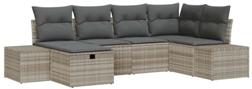 vidaXL 6-teiliges Garten-Sofa-Set mit Kissen in Hellgrau aus Poly Rattan | Sitzmöbel für modulares Design, Stauraum, wetterfest, ideal für den Außenbereich und Balkon, pflegeleicht, Gartenmöbel-Lounge