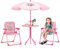 DREAMADE Kindersitzgruppe mit Sonnenschirm, Kindertisch mit 2 Klappstühlen, Kinder Picknicktisch mit höhenverstellbarem Schirm & niedlichem Muster, Kinder Gartenmöbel für Indoor & Outdoor (Rosa)