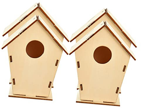 HAPINARY 4 Stück DIY Unlackierte Holzhaus Anhänger Weihnachtsdeko Bastelset für Weihnachtsbaum Unbemalte Holzornamente für Gestaltungen und Dekorationen