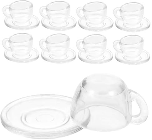 PartyKindom 1Set Mini Transparent Dollhouse Tea Cup Set Miniature Cups Saucers for Mini House Accessories Safe Material for Creative Play and Collecting