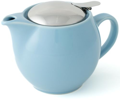 ZERO JAPAN Bee House Round Teapot For One, 15 Oz - Ceramic Tea Pot with Stainless Steel Lid and Infuser, Smooth-Pour Spout, Diswasher and Microwave Safe Tea Pots (Ocean Blue)