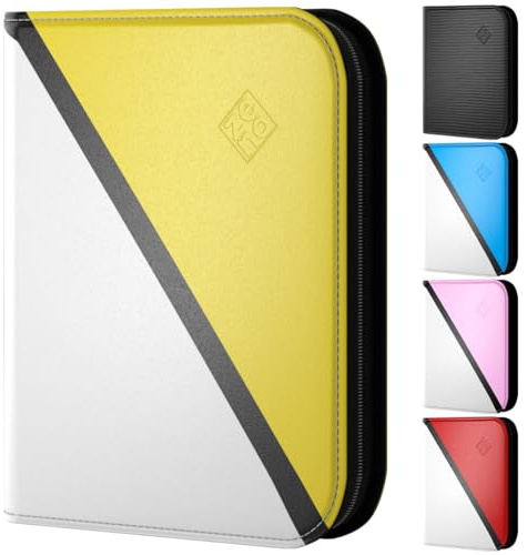 Sammelkarten Album 4 Pocket Gestreift mit 400 Kartenfächern | Mit PU Leder Einband und obenladenden Taschen für Standardgröße TCG Karten, Gelb