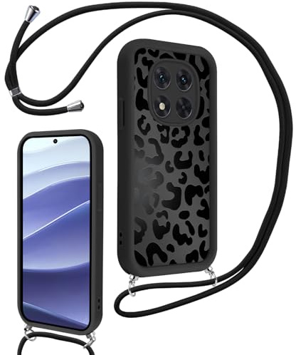 Xylota Funda con Cuerda para Xiaomi Redmi Note 14 Pro 5G/Poco X7 5G 6,67'', Silicona Cordon Carcasa, Ajustable Colgar Collar Correa de Cuello Suave TPU Bumper Case para Xiaomi Poco X7 5G,Leopardo